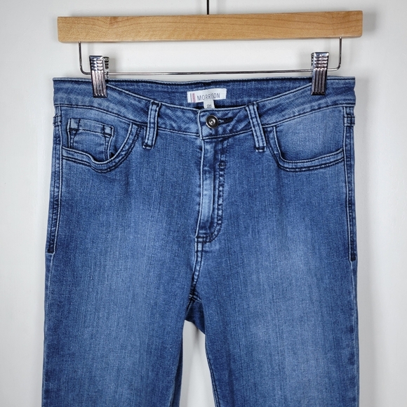 Morrison Starlet Blue Boot Crop Jeans Mid Rise Size 28 Distressed Hem - Picture 3 of 9